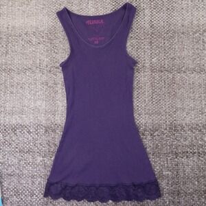 Kirra Ribbed Lace Trim Tank Top Womens XS Purple Heart Detail Sleeveless Cami